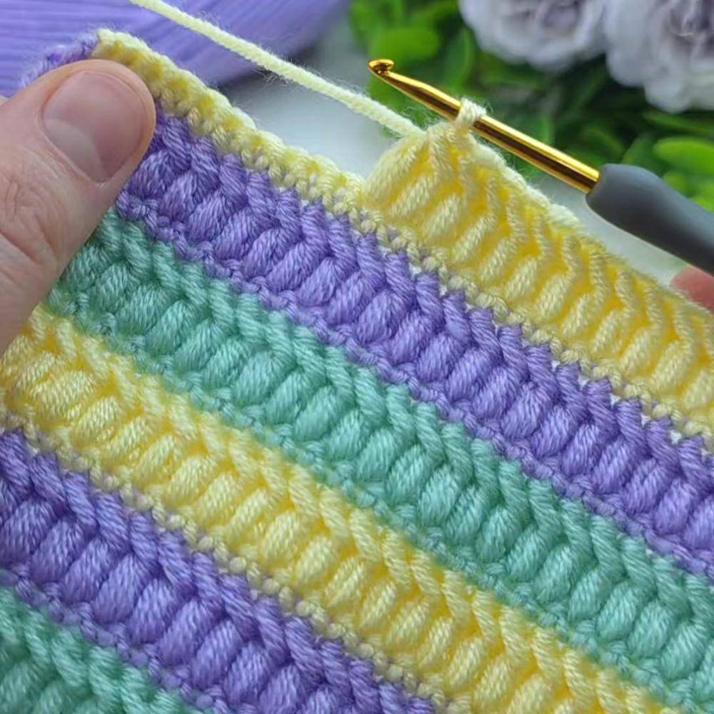 Striped Puff Stitch Crochet Baby Blanket