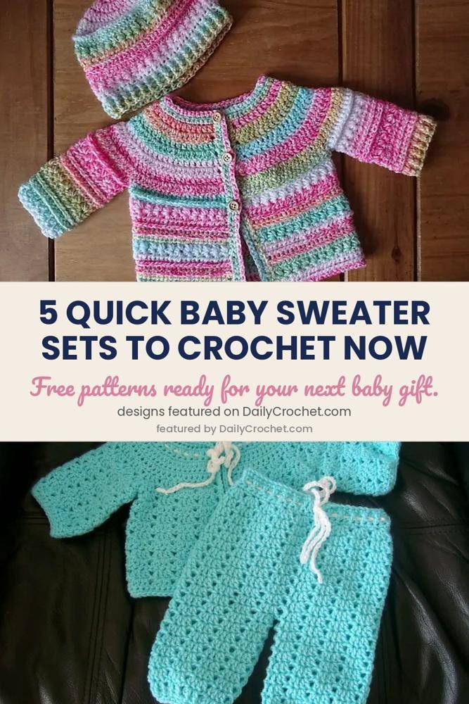 Striped Rainbow Crochet Baby Cardigan and Hat Set