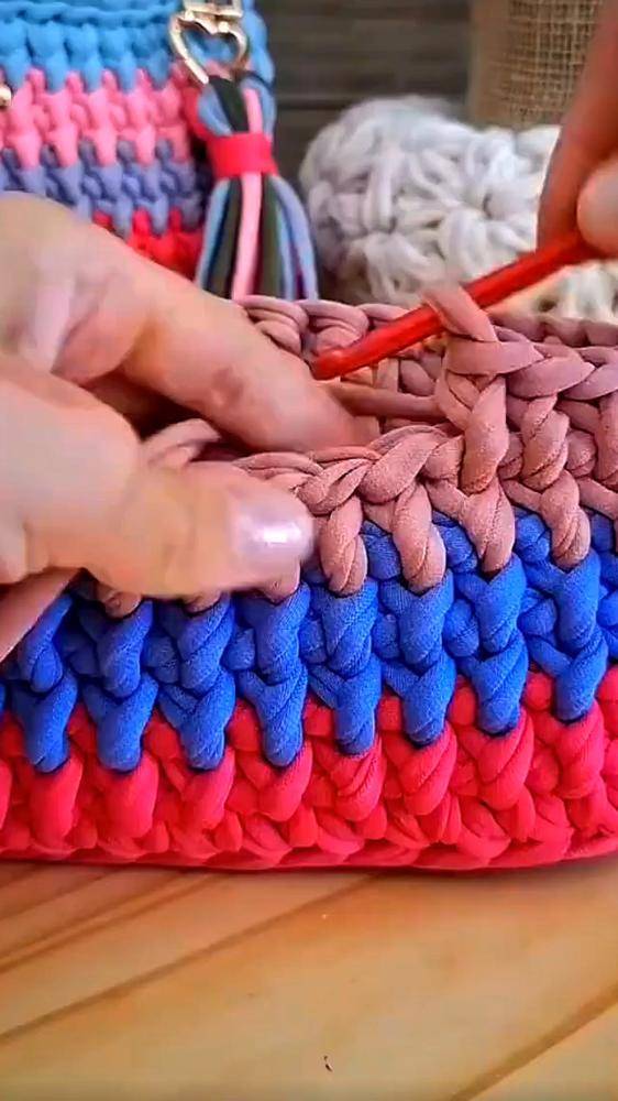 Striped T-shirt Yarn Crochet Bag Project