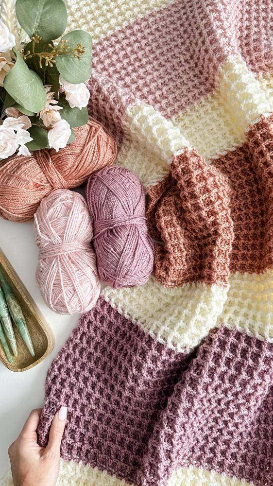 Striped Waffle Stitch Crochet Baby Blanket