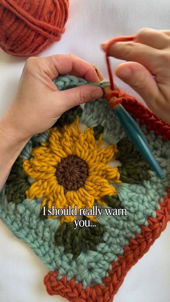Sunflower Granny Square Crochet Cushion Cover