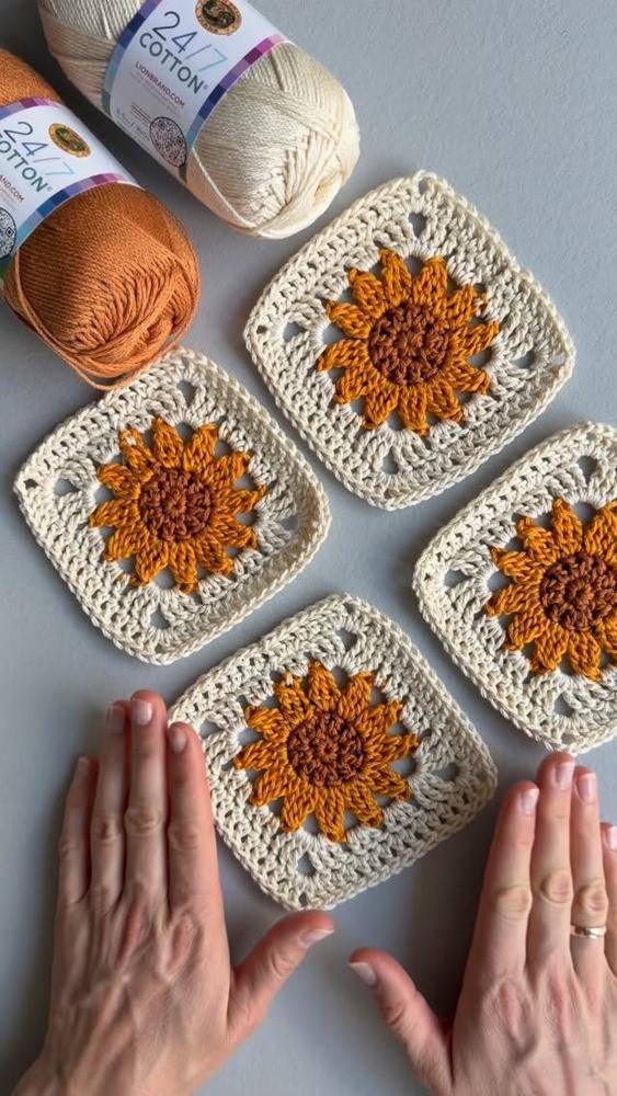 Sunflower Granny Square Crochet Motif