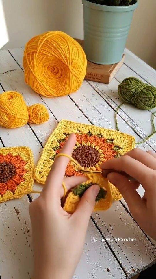 Sunflower Granny Square Crochet Project