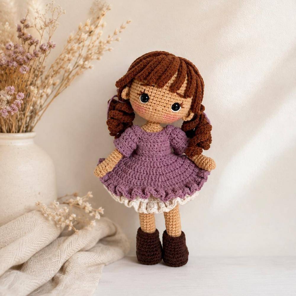 Sweet Amigurumi Doll with Lilac Dress
