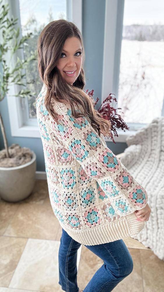 Sweet Pastel Crochet Granny Square Cardigan