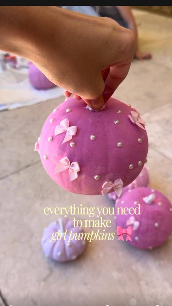 Sweet Pink Bow and Pearl Embellished Pumpkins