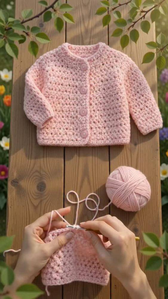 Sweet Pink Crochet Baby Cardigan