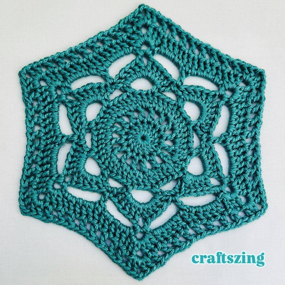 Teal Hexagonal Lace Crochet Doily