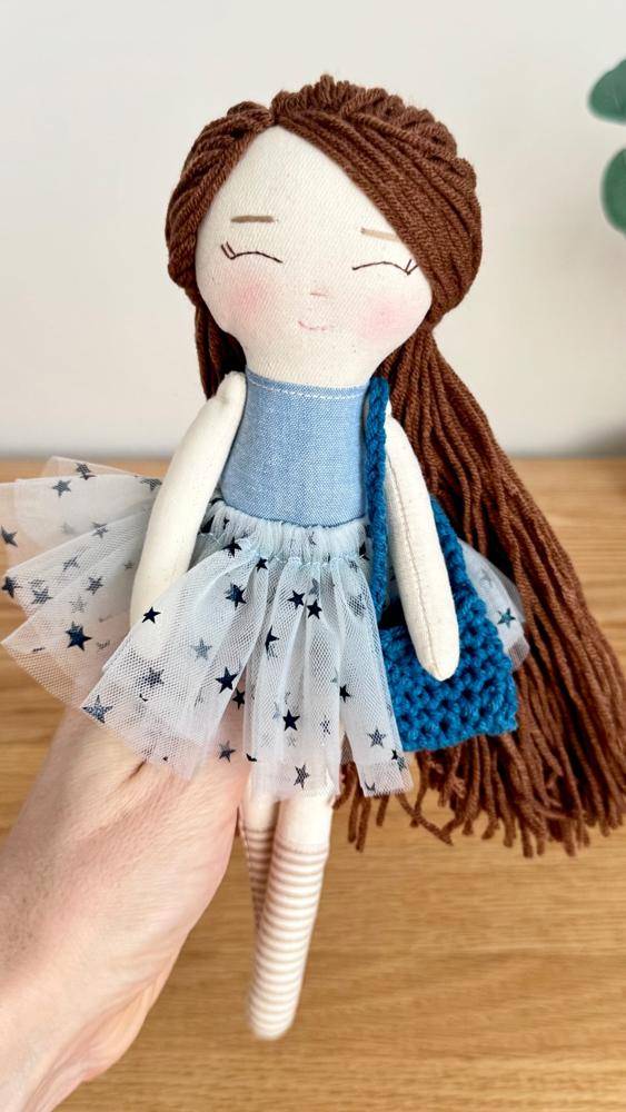 Tender Fabric Doll with Tulle Star Skirt and Crocheted Purse