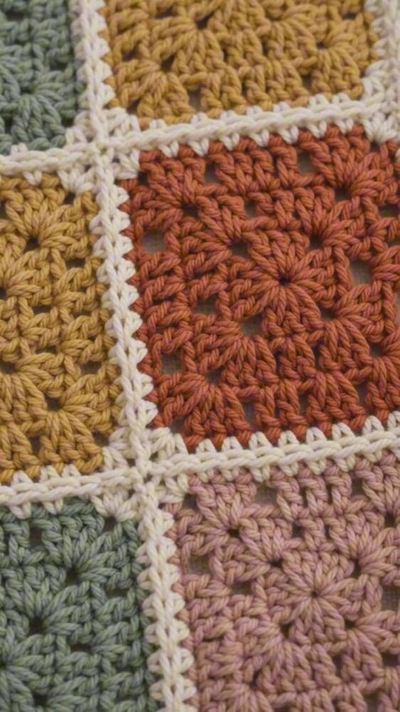 Terra Cotta and Sage Granny Square Crochet Blanket