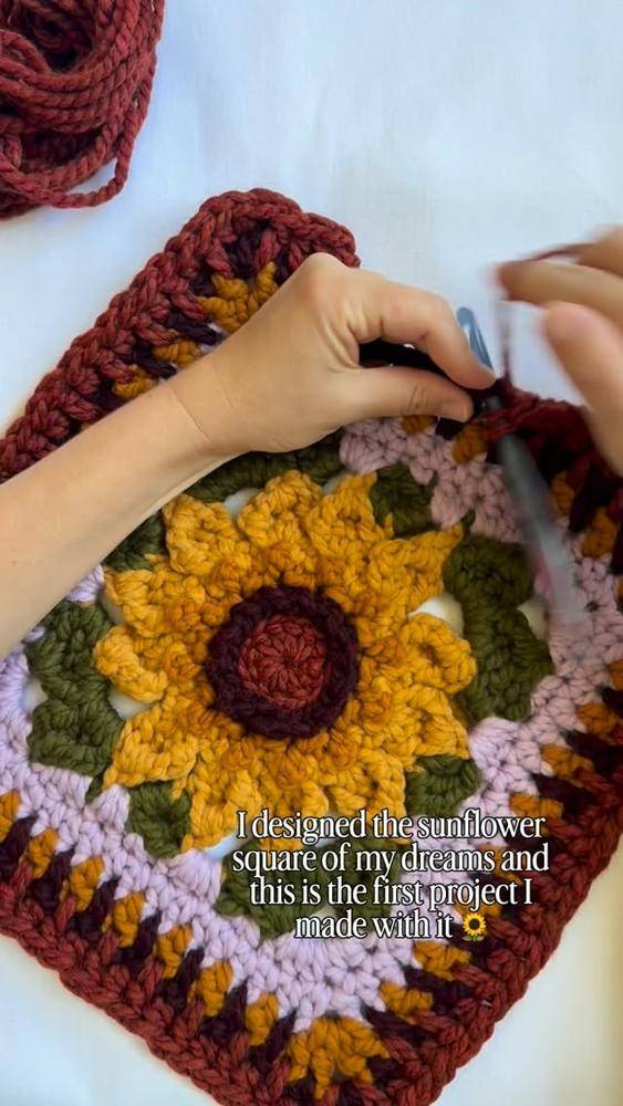 Textured Sunflower Granny Square Crochet Project