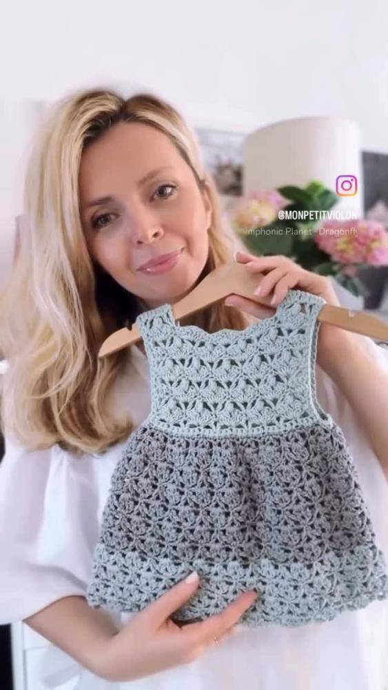 Two-Tone Lace Crochet Baby Dress