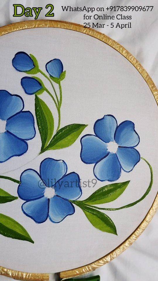 Vibrant Blue Floral Fabric Painting Project