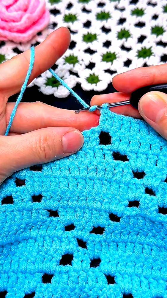 Vibrant Blue Openwork Crochet Granny Square