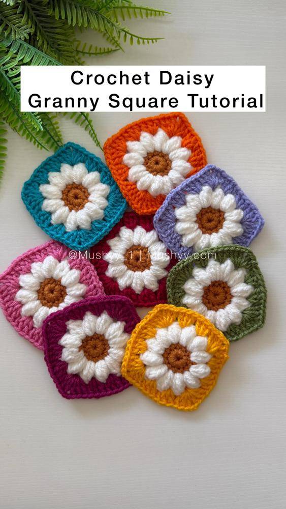 Vibrant Crochet Daisy Granny Squares