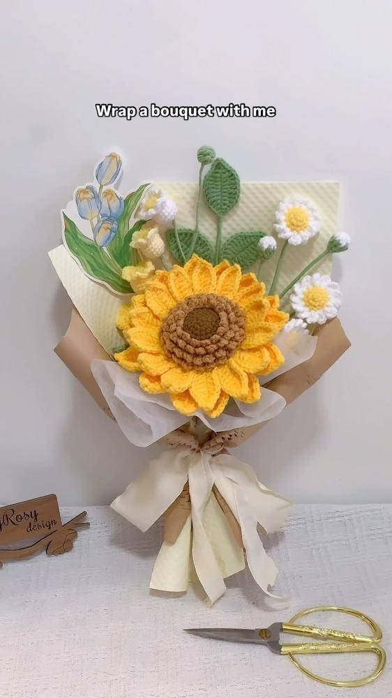 Vibrant Crochet Sunflower and Floral Bouquet