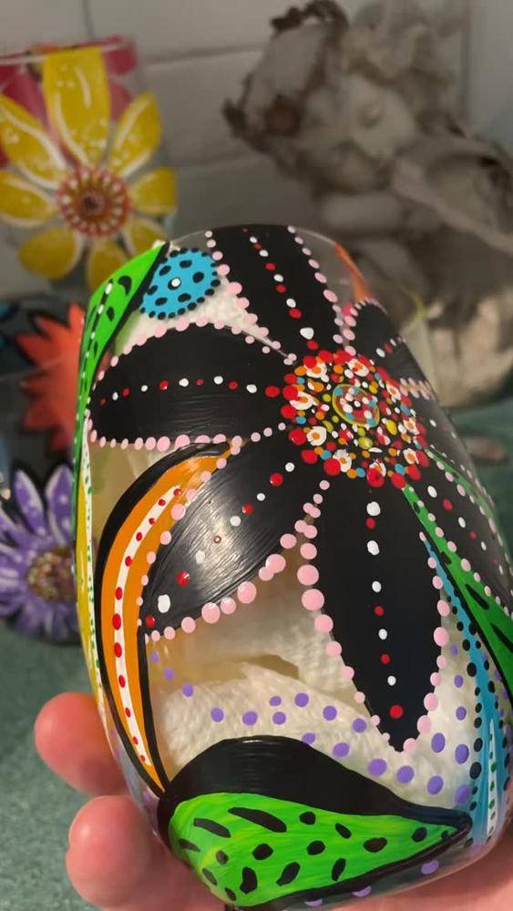 Vibrant Dot Art Painted Wine Glass Design