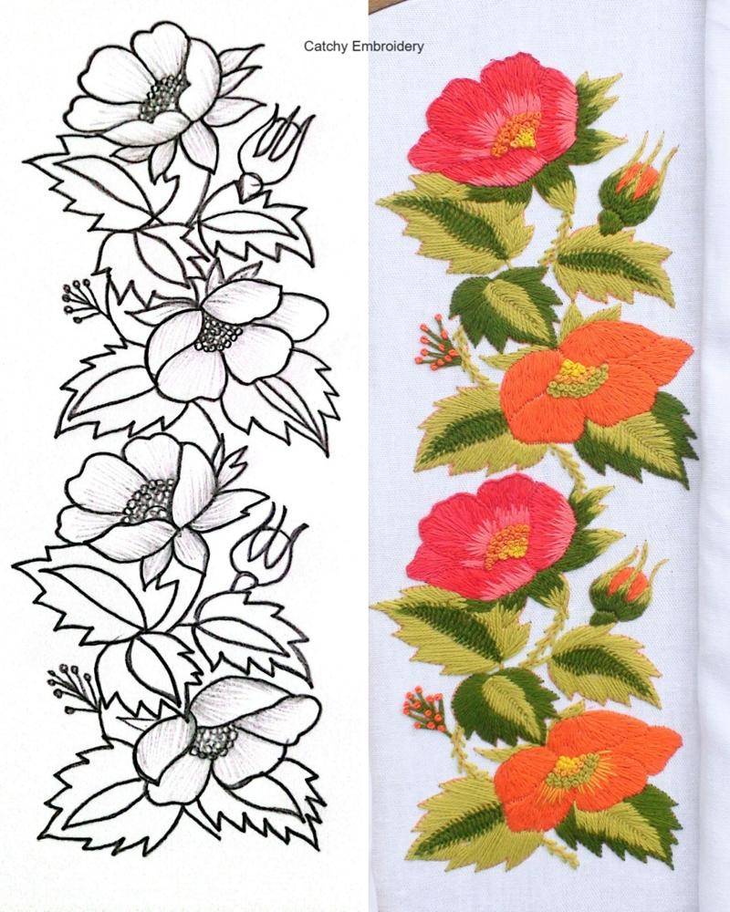 Vibrant Floral Border Hand Embroidery Design
