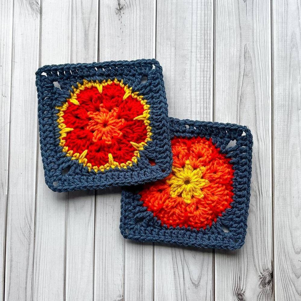 Vibrant Floral Crochet Granny Square Coasters