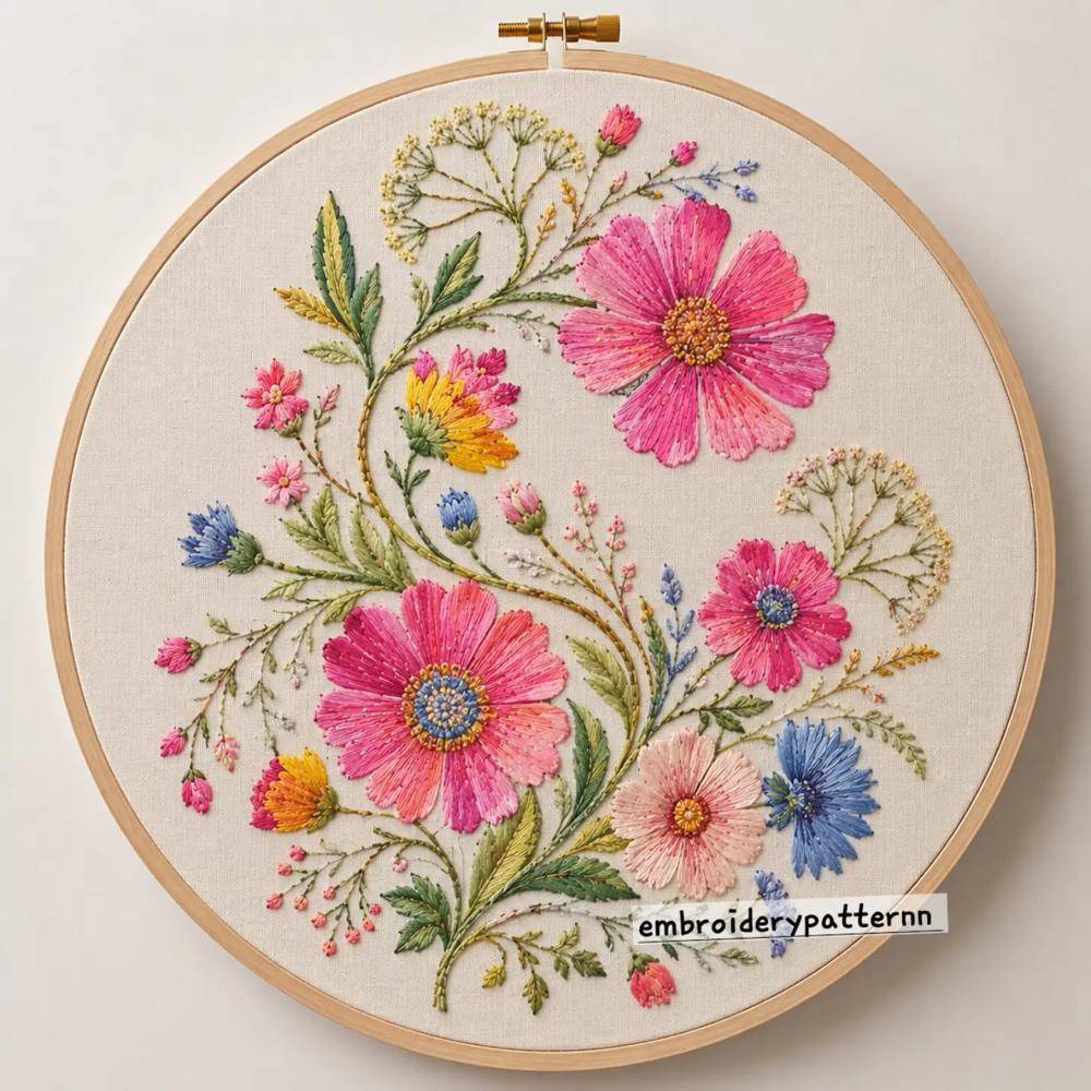 Vibrant Floral Embroidery Hoop Art