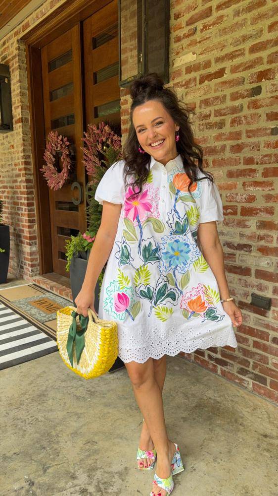 Vibrant Floral Fabric Painted Shirt Dress