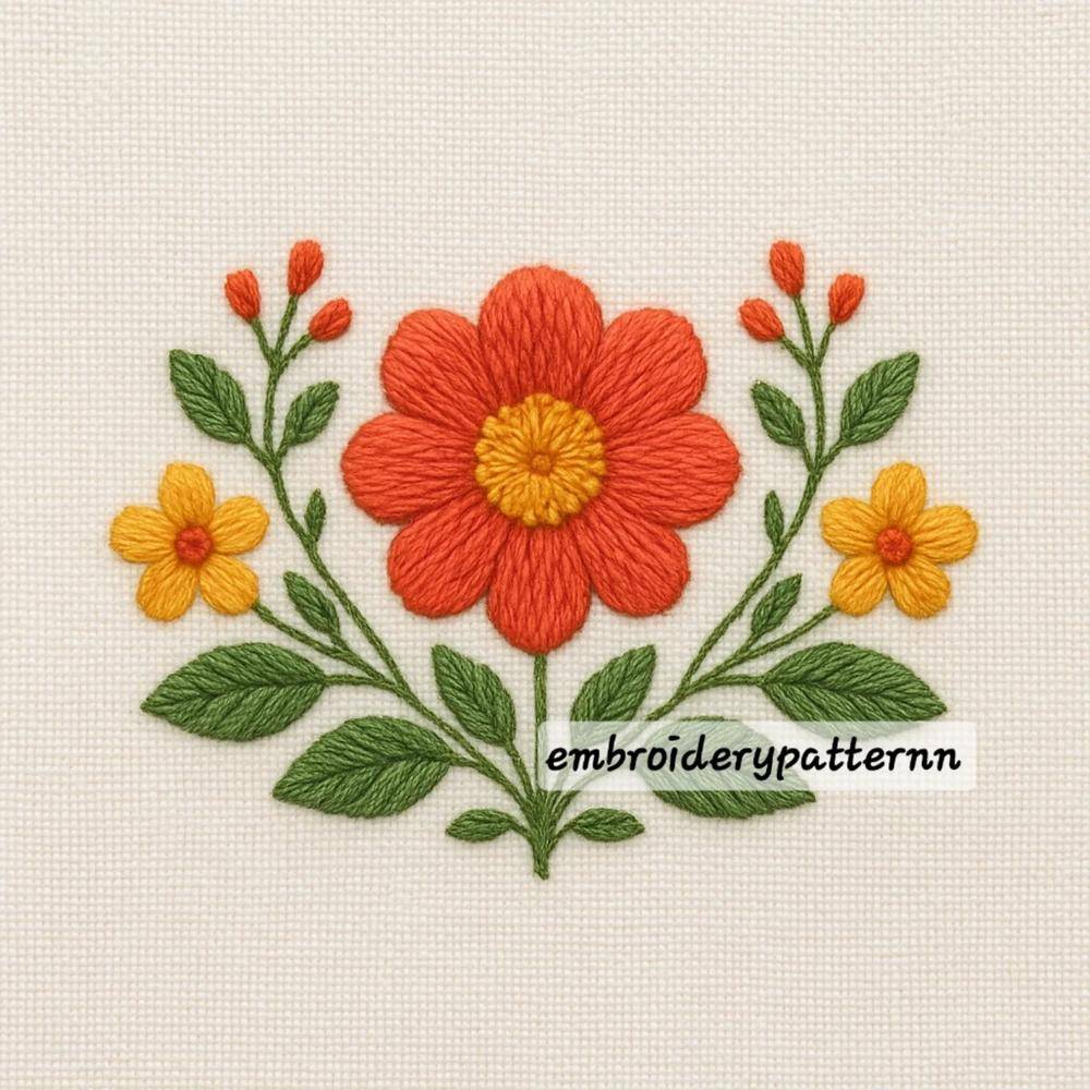Vibrant Floral Hand Embroidery Design