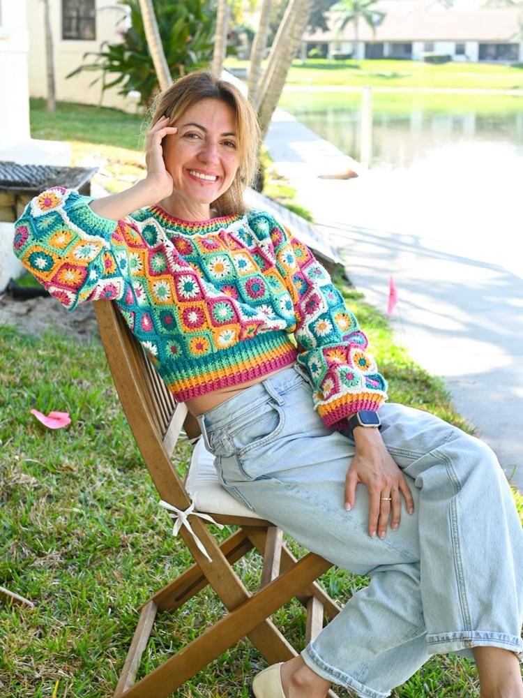 Vibrant Granny Square Crochet Sweater