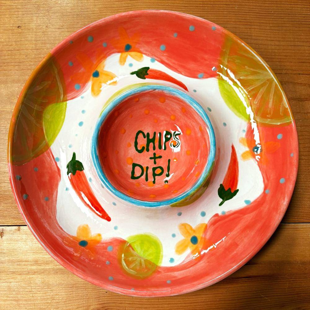 Vibrant Hand-Painted Chip and Dip Platter