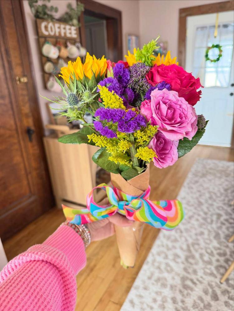Vibrant Hand-Tied Bouquet with Bold Ribbon Accent