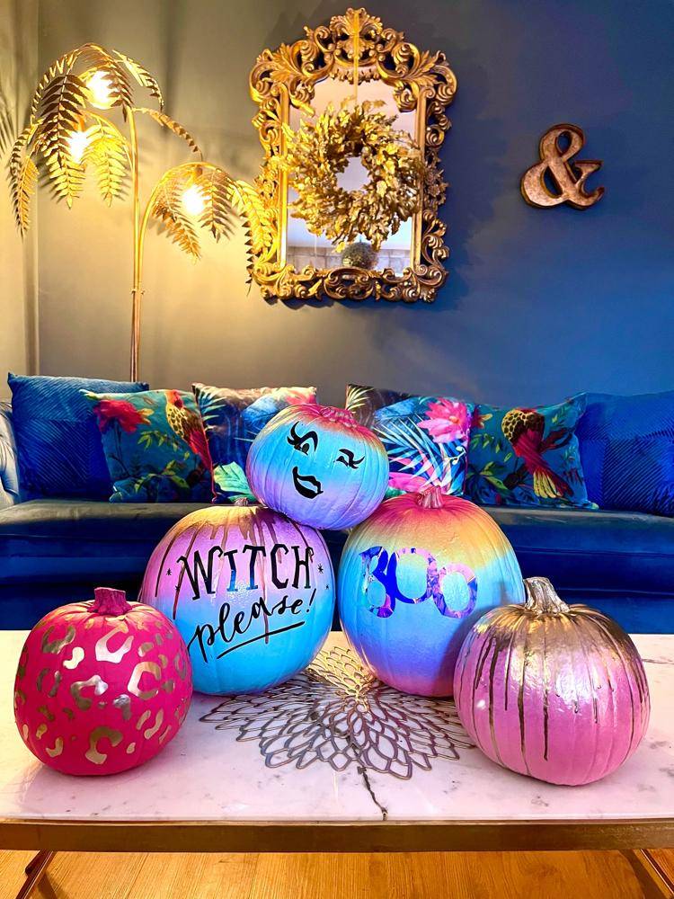 Vibrant Painted Pumpkin Halloween Decor