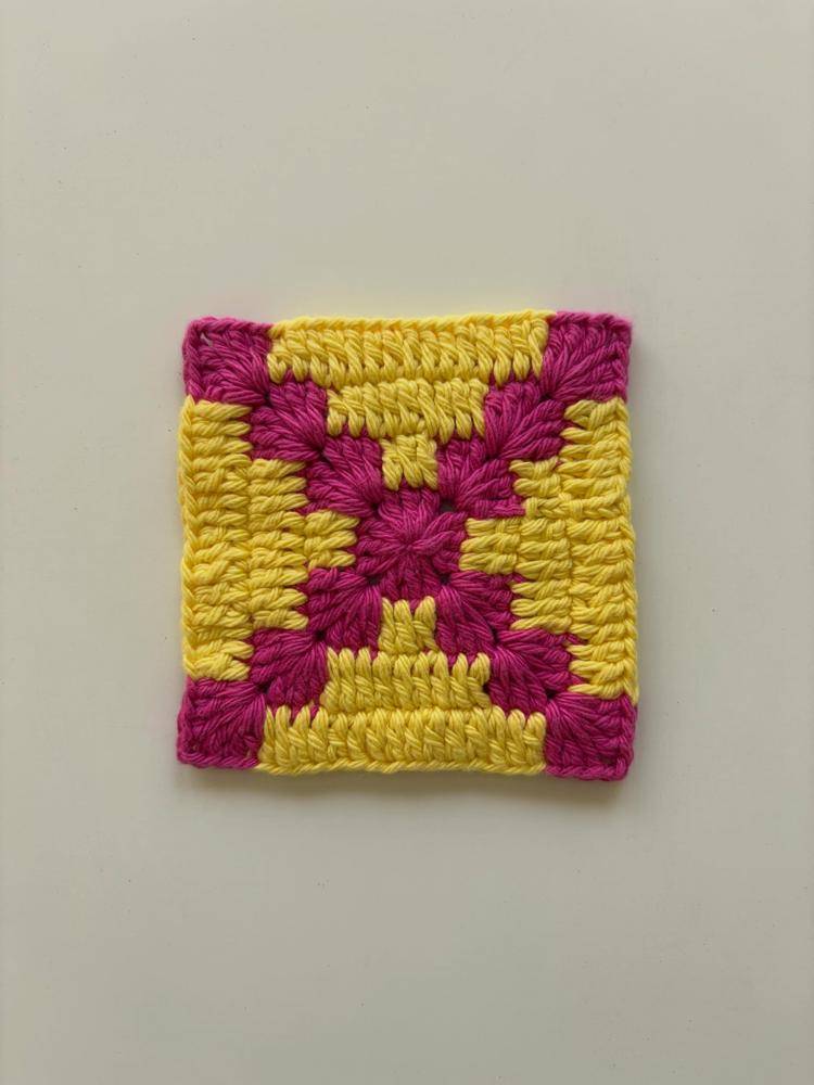 Vibrant Yellow and Pink Crochet Granny Square