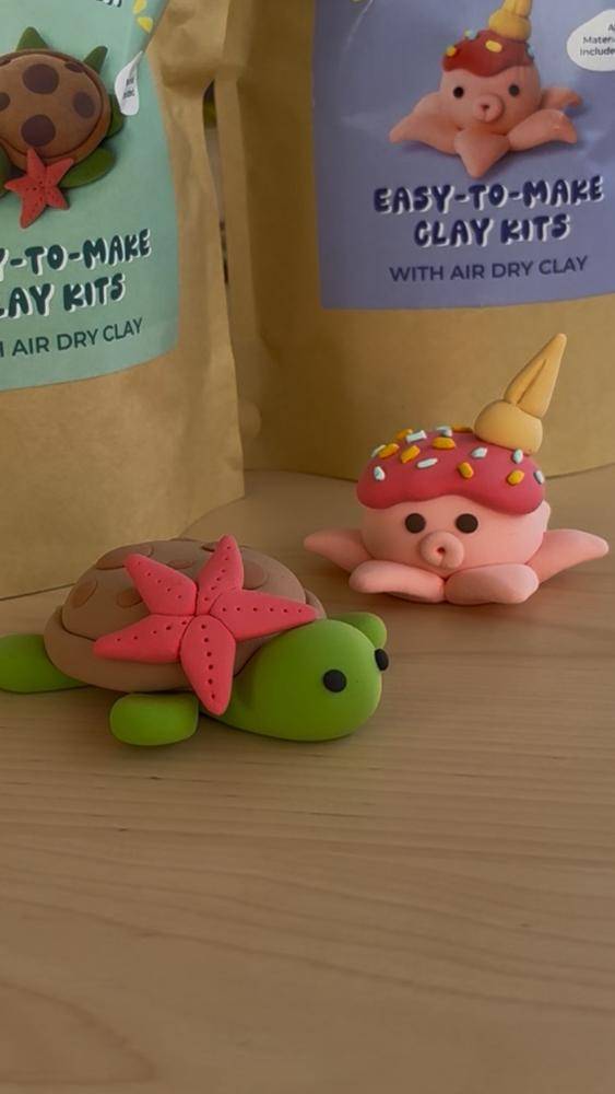 Whimsical Air-Dry Clay Turtle and Ice Cream Octopus Duo