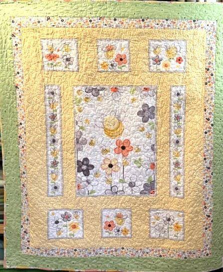 Whimsical Bee and Floral Patchwork Quilt