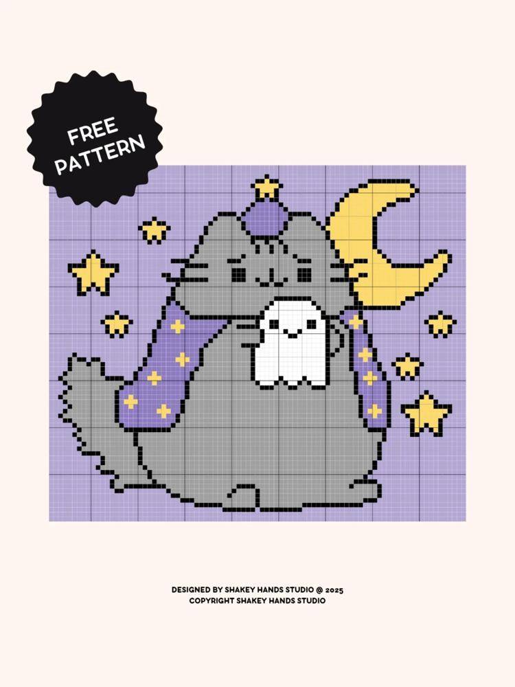Whimsical Cat and Ghost Crochet Tapestry Design