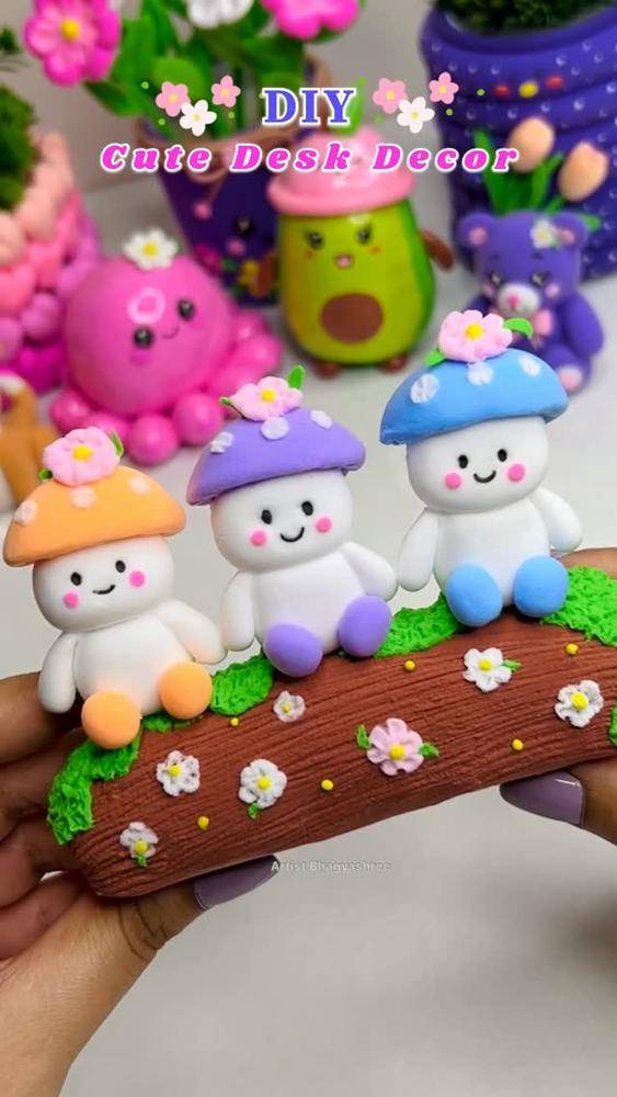Whimsical Clay Mushroom Character Scene