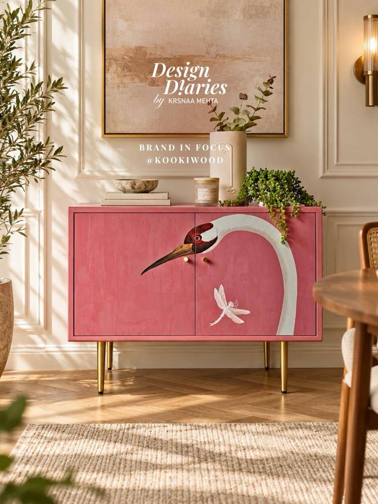 Whimsical Crane Painted Cabinet Makeover