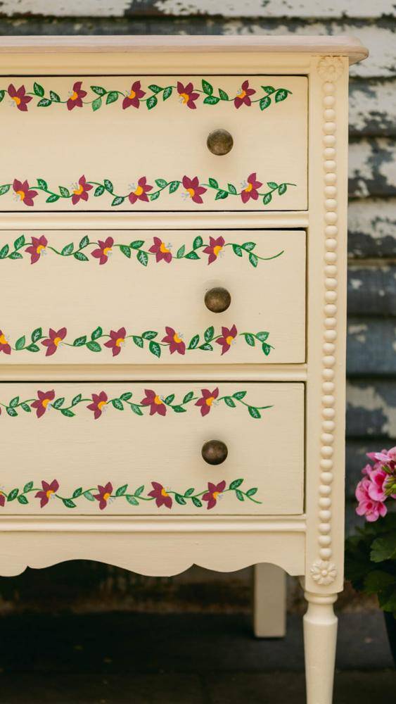 Whimsical Floral Hand-Painted Dresser