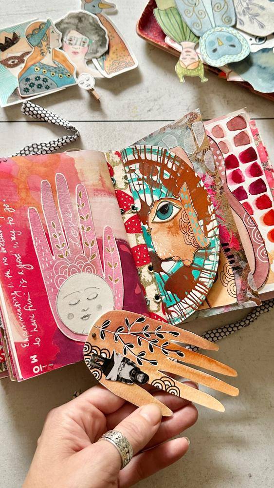 Whimsical Hand-Cut Collage Art Journal Pages