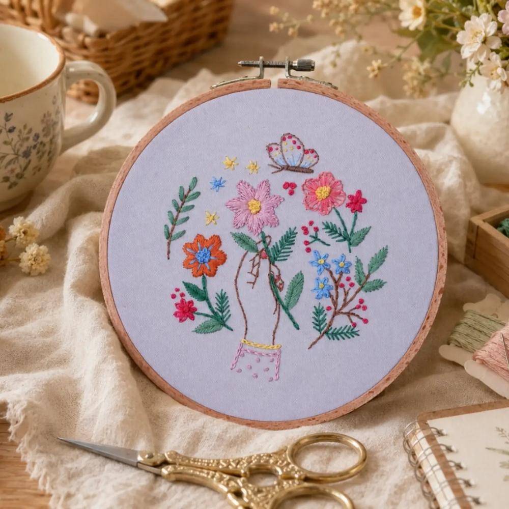 Whimsical Hand-Embroidered Floral Swing Decor