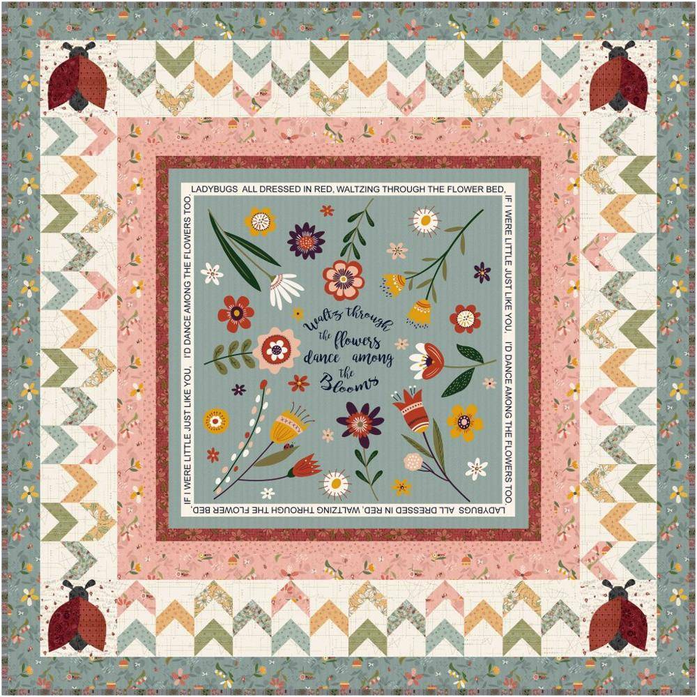 Whimsical Ladybug and Floral Quilt Panel