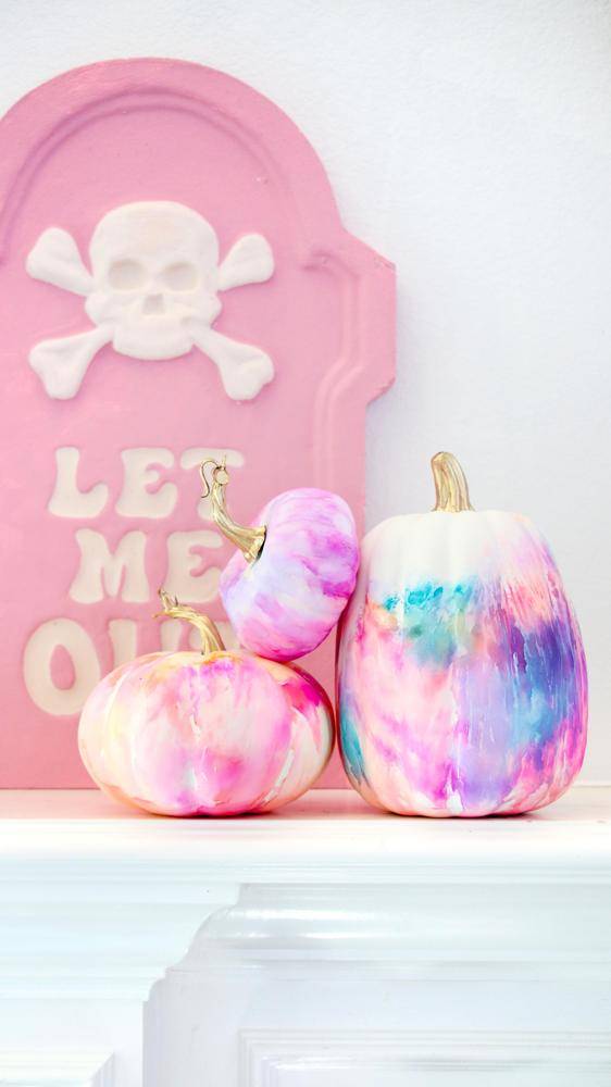 Whimsical Marbled Pink Pumpkin Decor