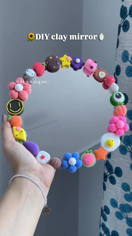 Whimsical Polymer Clay Embellished Mirror