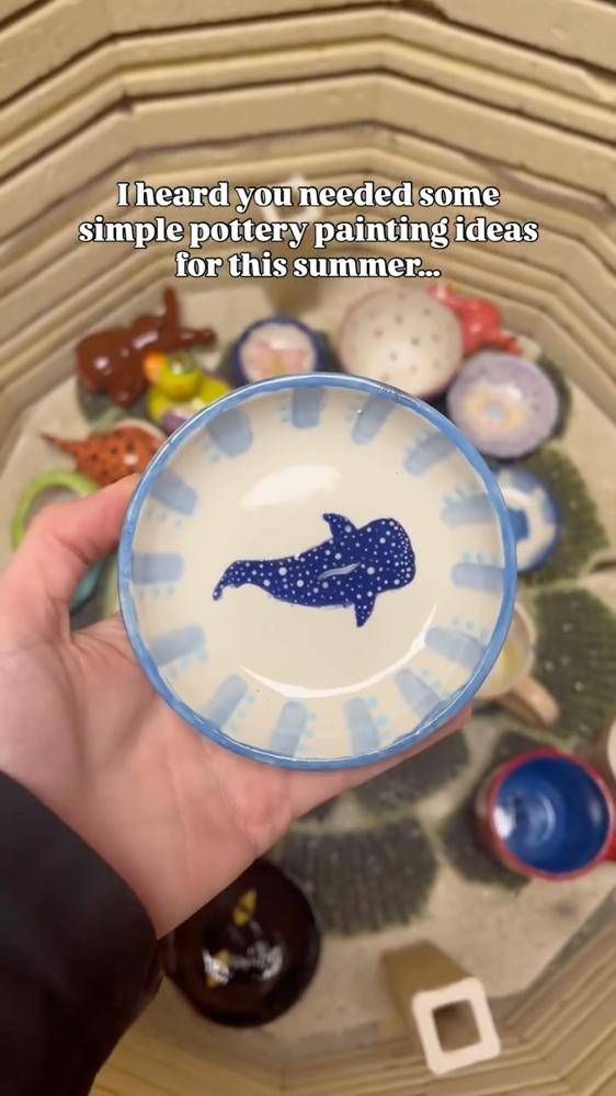 Whimsical Whale-Painted Ceramic Dish