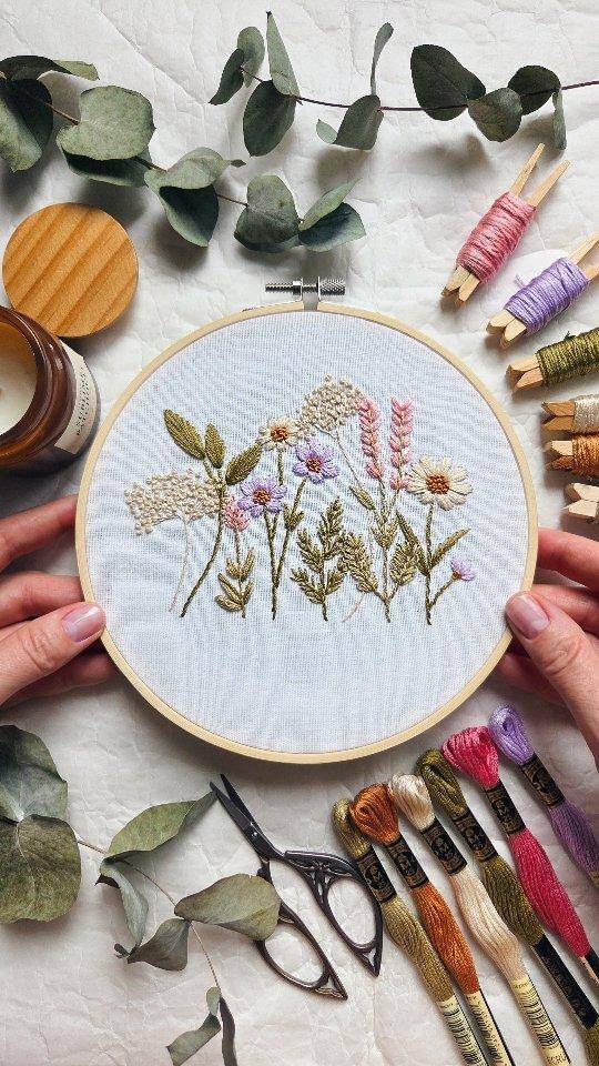 Whimsical Wildflower Meadow Embroidery Hoop Art