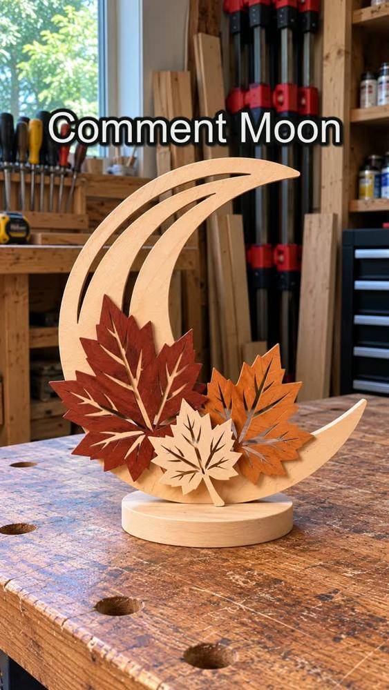 Wooden Moon and Leaf Fall Decor